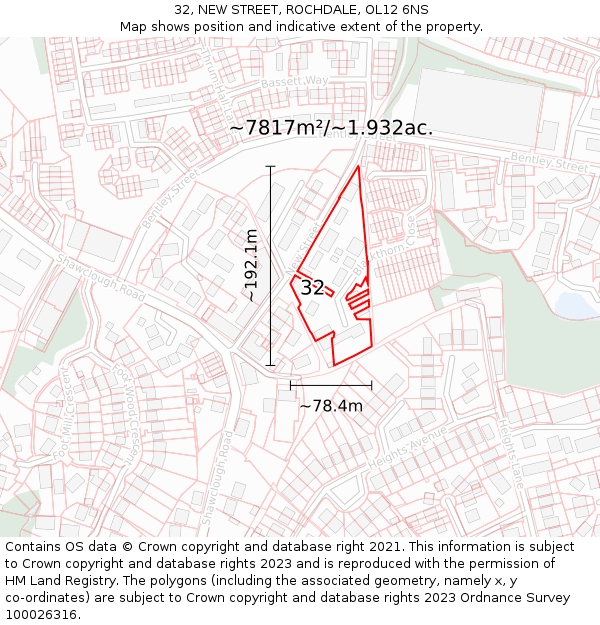 32, NEW STREET, ROCHDALE, OL12 6NS: Plot and title map