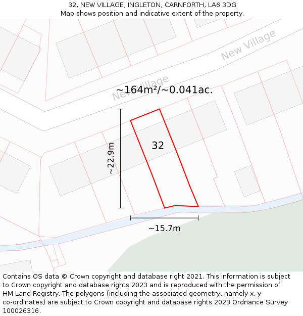 32, NEW VILLAGE, INGLETON, CARNFORTH, LA6 3DG: Plot and title map