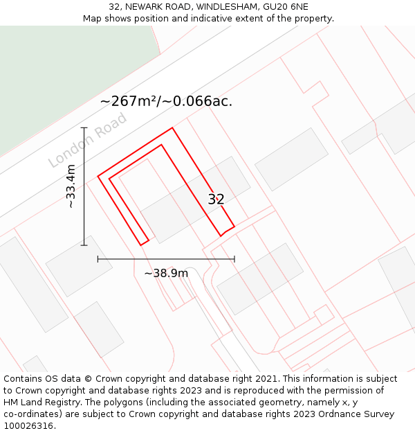 32, NEWARK ROAD, WINDLESHAM, GU20 6NE: Plot and title map