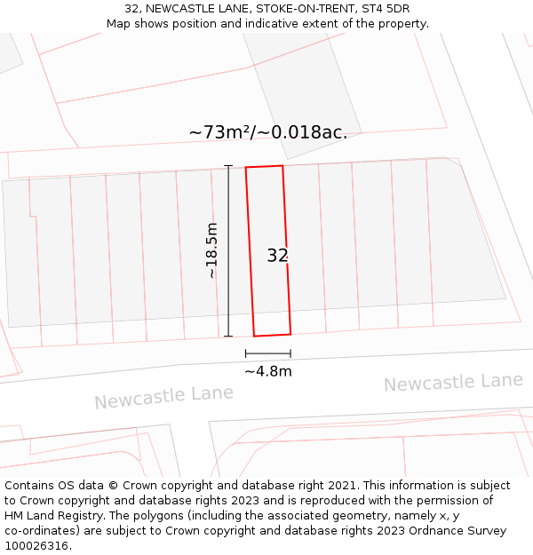 32, NEWCASTLE LANE, STOKE-ON-TRENT, ST4 5DR: Plot and title map
