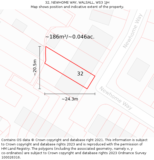 32, NEWHOME WAY, WALSALL, WS3 1JH: Plot and title map