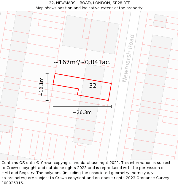 32, NEWMARSH ROAD, LONDON, SE28 8TF: Plot and title map