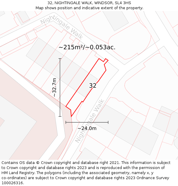 32, NIGHTINGALE WALK, WINDSOR, SL4 3HS: Plot and title map