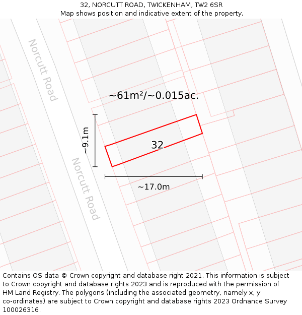 32, NORCUTT ROAD, TWICKENHAM, TW2 6SR: Plot and title map