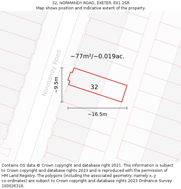 32, NORMANDY ROAD, EXETER, EX1 2SR: Plot and title map