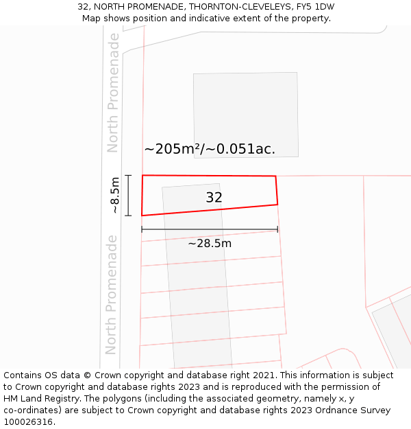 32, NORTH PROMENADE, THORNTON-CLEVELEYS, FY5 1DW: Plot and title map