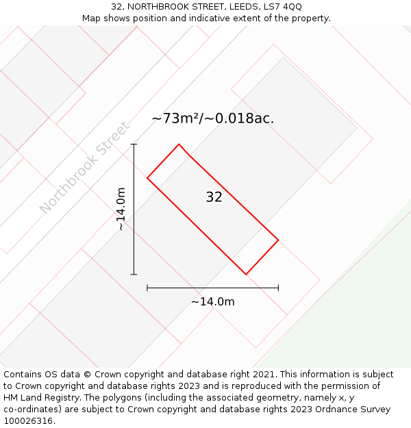 32, NORTHBROOK STREET, LEEDS, LS7 4QQ: Plot and title map