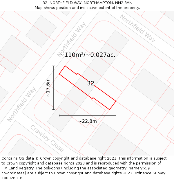 32, NORTHFIELD WAY, NORTHAMPTON, NN2 8AN: Plot and title map