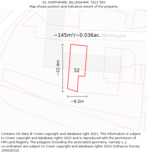32, NORTHPARK, BILLINGHAM, TS23 3SX: Plot and title map