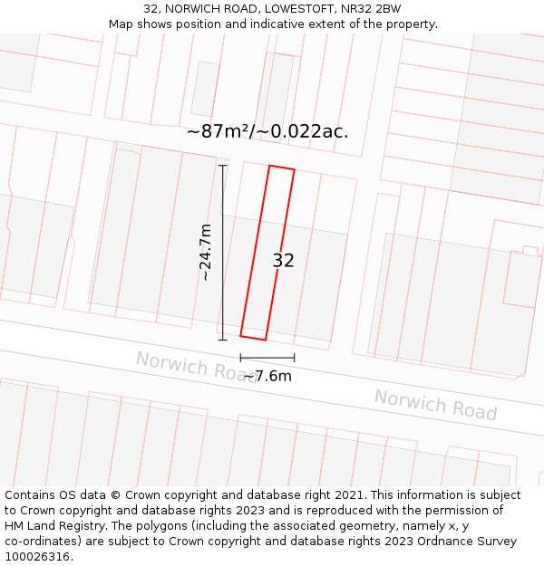 32, NORWICH ROAD, LOWESTOFT, NR32 2BW: Plot and title map