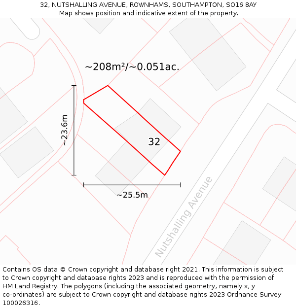 32, NUTSHALLING AVENUE, ROWNHAMS, SOUTHAMPTON, SO16 8AY: Plot and title map