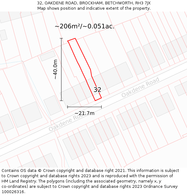 32, OAKDENE ROAD, BROCKHAM, BETCHWORTH, RH3 7JX: Plot and title map