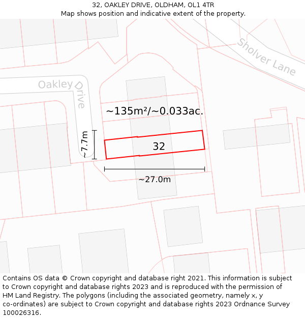 32, OAKLEY DRIVE, OLDHAM, OL1 4TR: Plot and title map