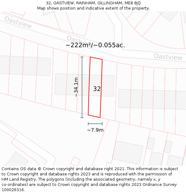 32, OASTVIEW, RAINHAM, GILLINGHAM, ME8 8JQ: Plot and title map