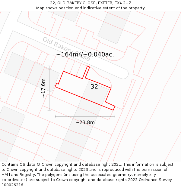 32, OLD BAKERY CLOSE, EXETER, EX4 2UZ: Plot and title map