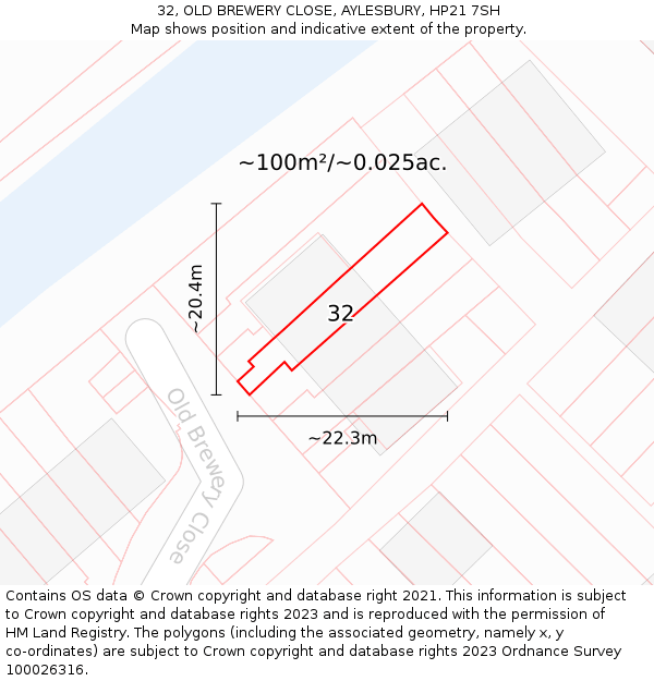32, OLD BREWERY CLOSE, AYLESBURY, HP21 7SH: Plot and title map