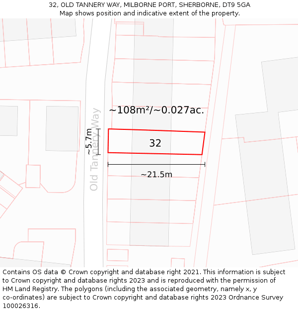 32, OLD TANNERY WAY, MILBORNE PORT, SHERBORNE, DT9 5GA: Plot and title map