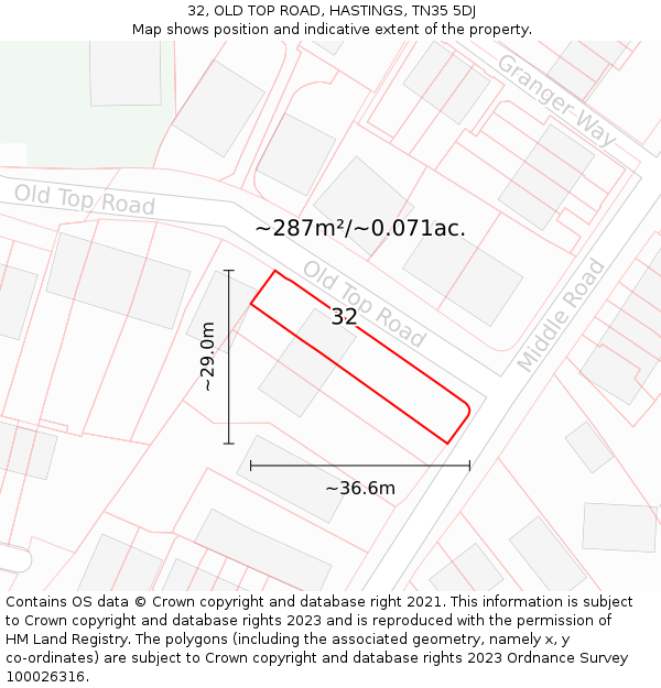32, OLD TOP ROAD, HASTINGS, TN35 5DJ: Plot and title map