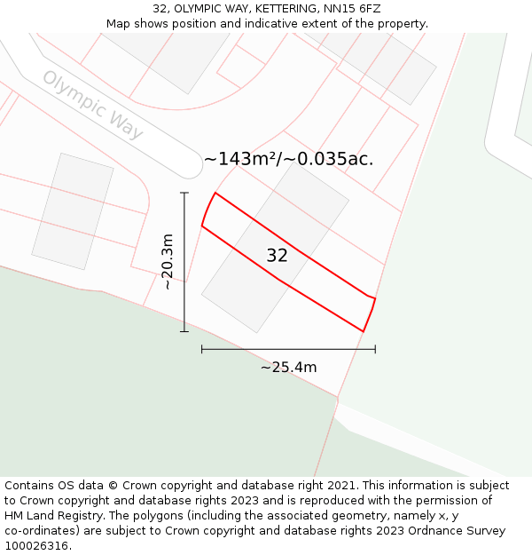 32, OLYMPIC WAY, KETTERING, NN15 6FZ: Plot and title map