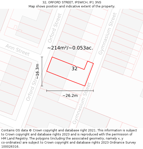32, ORFORD STREET, IPSWICH, IP1 3NS: Plot and title map
