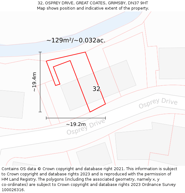 32, OSPREY DRIVE, GREAT COATES, GRIMSBY, DN37 9HT: Plot and title map