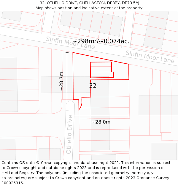 32, OTHELLO DRIVE, CHELLASTON, DERBY, DE73 5AJ: Plot and title map