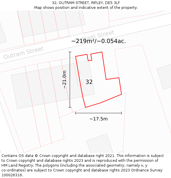 32, OUTRAM STREET, RIPLEY, DE5 3LF: Plot and title map