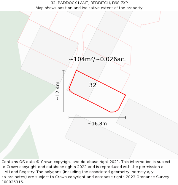 32, PADDOCK LANE, REDDITCH, B98 7XP: Plot and title map
