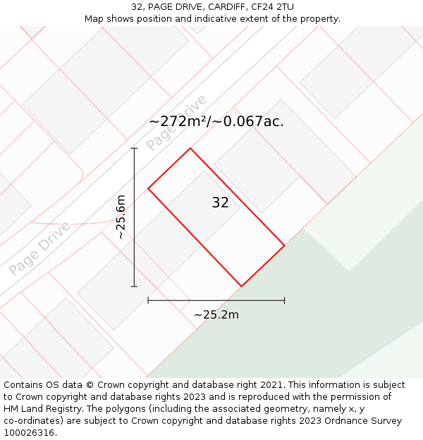 32, PAGE DRIVE, CARDIFF, CF24 2TU: Plot and title map