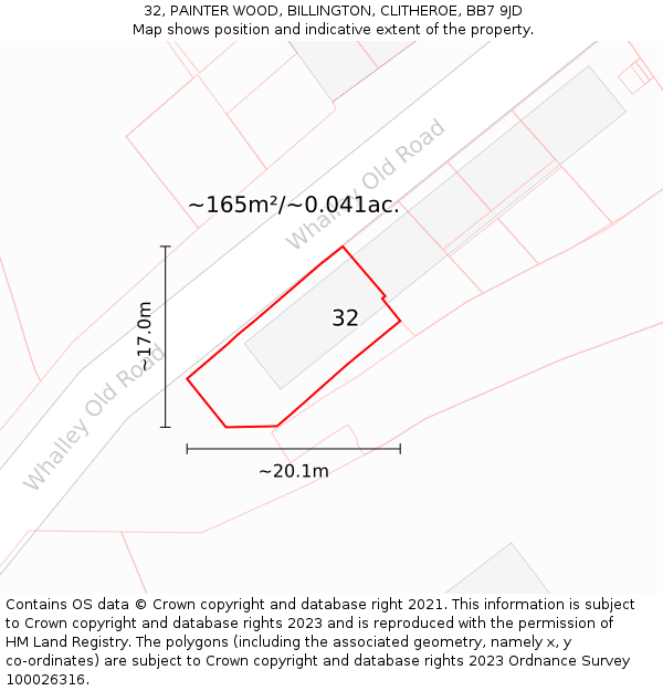 32, PAINTER WOOD, BILLINGTON, CLITHEROE, BB7 9JD: Plot and title map