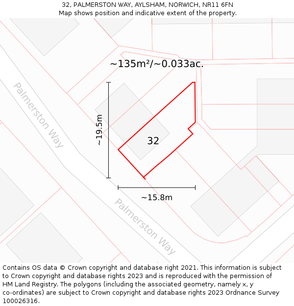 32, PALMERSTON WAY, AYLSHAM, NORWICH, NR11 6FN: Plot and title map