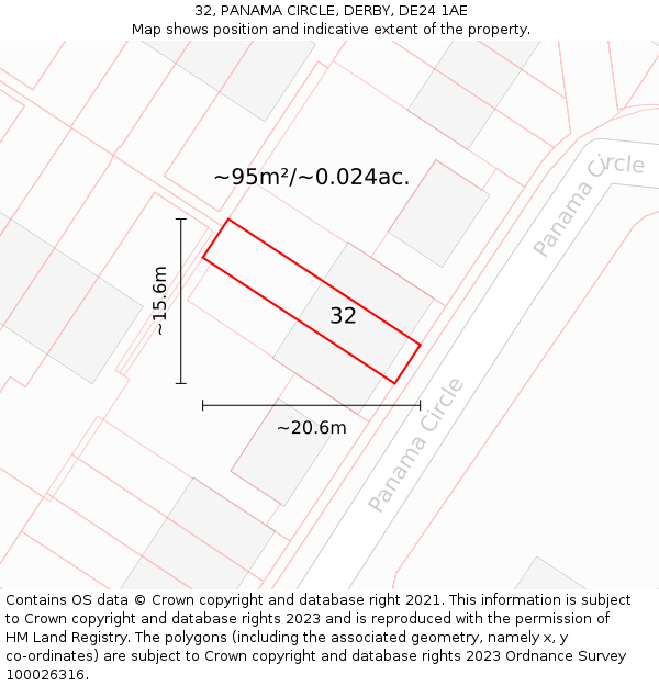 32, PANAMA CIRCLE, DERBY, DE24 1AE: Plot and title map