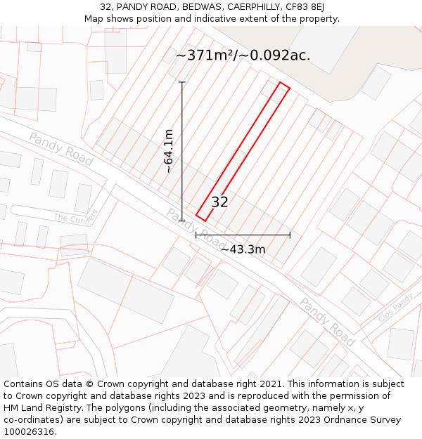 32, PANDY ROAD, BEDWAS, CAERPHILLY, CF83 8EJ: Plot and title map