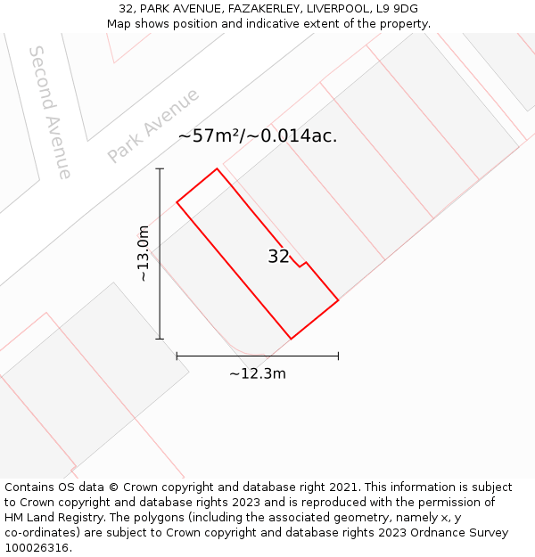 32, PARK AVENUE, FAZAKERLEY, LIVERPOOL, L9 9DG: Plot and title map
