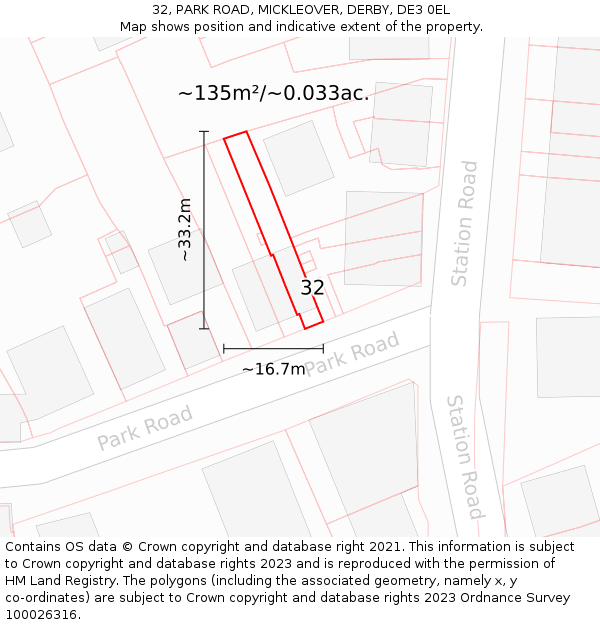 32, PARK ROAD, MICKLEOVER, DERBY, DE3 0EL: Plot and title map