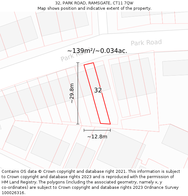 32, PARK ROAD, RAMSGATE, CT11 7QW: Plot and title map