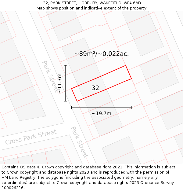 32, PARK STREET, HORBURY, WAKEFIELD, WF4 6AB: Plot and title map