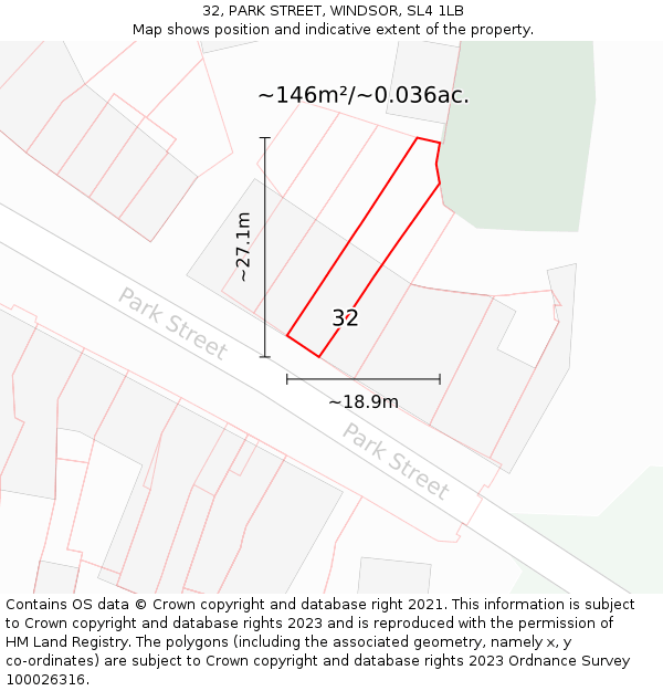 32, PARK STREET, WINDSOR, SL4 1LB: Plot and title map
