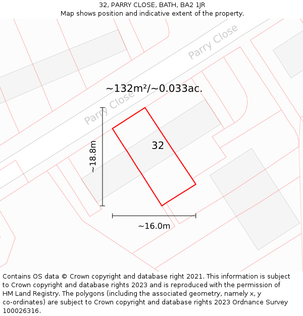 32, PARRY CLOSE, BATH, BA2 1JR: Plot and title map
