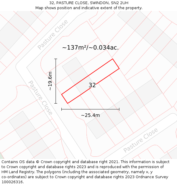 32, PASTURE CLOSE, SWINDON, SN2 2UH: Plot and title map