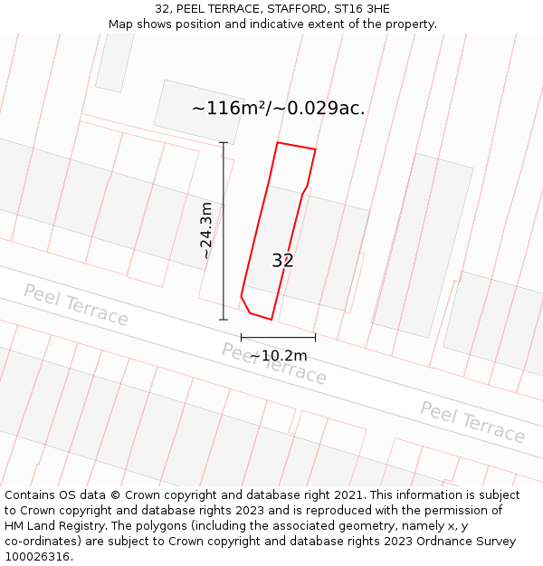 32, PEEL TERRACE, STAFFORD, ST16 3HE: Plot and title map