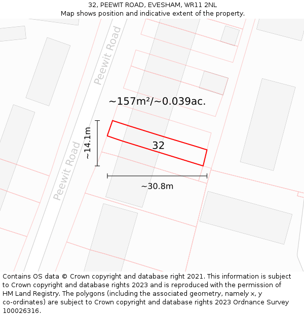 32, PEEWIT ROAD, EVESHAM, WR11 2NL: Plot and title map