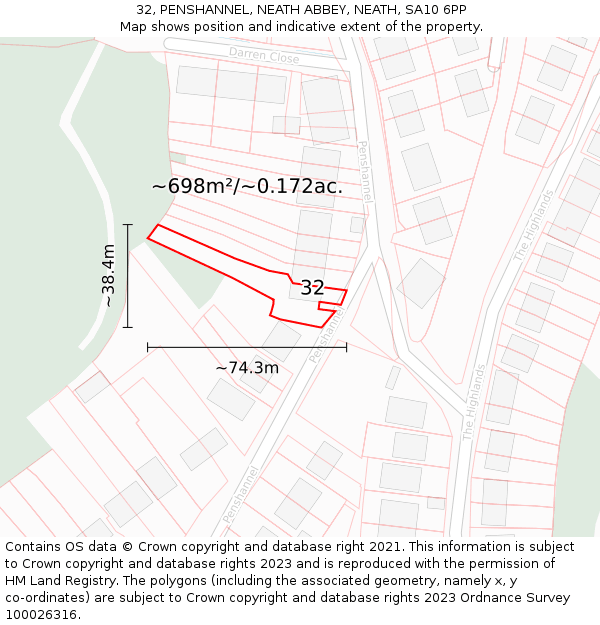 32, PENSHANNEL, NEATH ABBEY, NEATH, SA10 6PP: Plot and title map