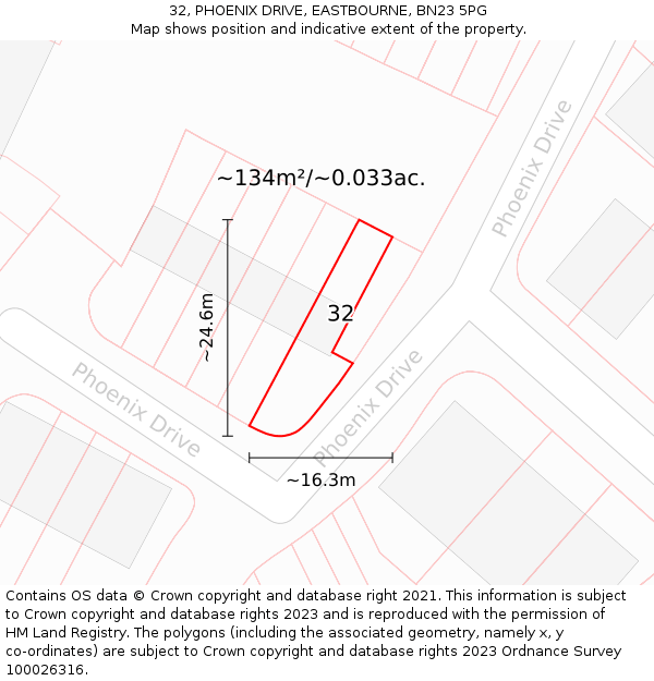 32, PHOENIX DRIVE, EASTBOURNE, BN23 5PG: Plot and title map