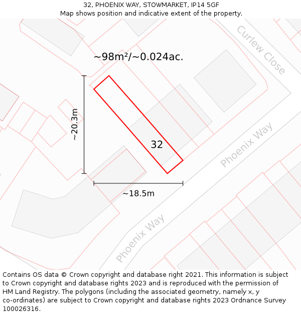 32, PHOENIX WAY, STOWMARKET, IP14 5GF: Plot and title map