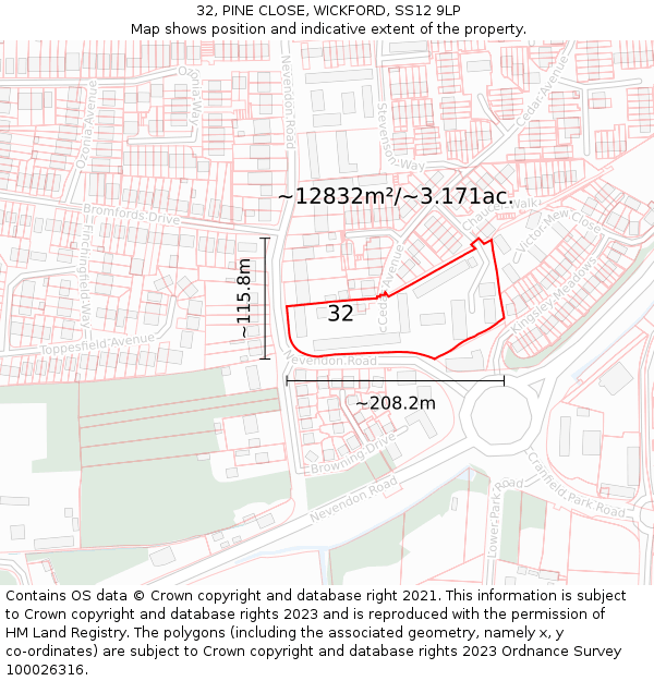 32, PINE CLOSE, WICKFORD, SS12 9LP: Plot and title map
