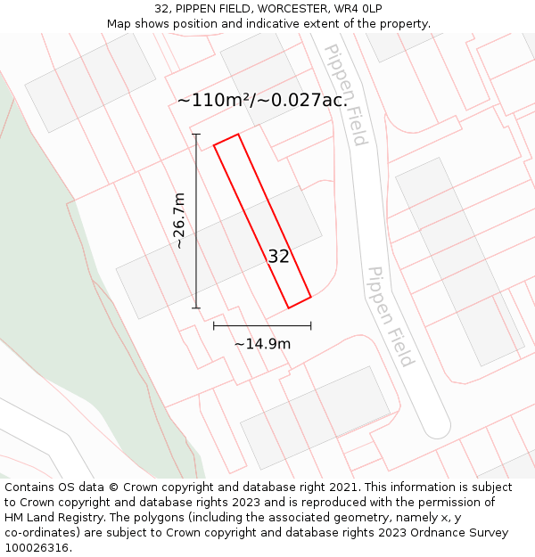32, PIPPEN FIELD, WORCESTER, WR4 0LP: Plot and title map