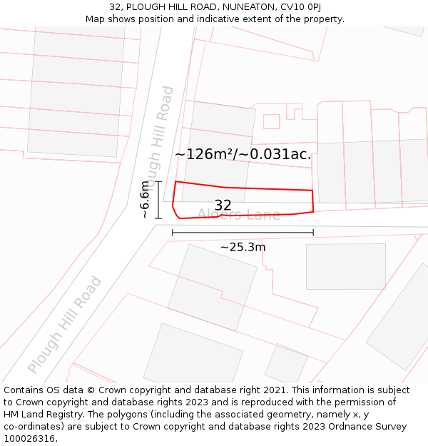 32, PLOUGH HILL ROAD, NUNEATON, CV10 0PJ: Plot and title map