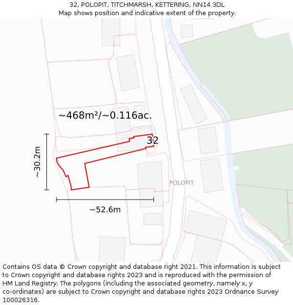32, POLOPIT, TITCHMARSH, KETTERING, NN14 3DL: Plot and title map