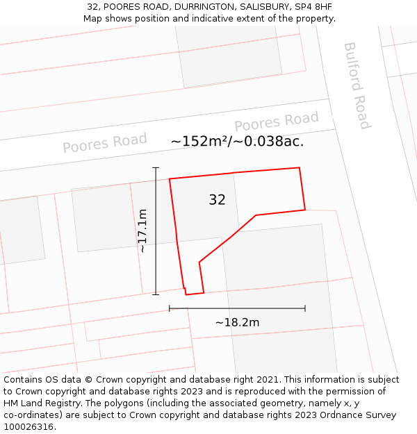32, POORES ROAD, DURRINGTON, SALISBURY, SP4 8HF: Plot and title map